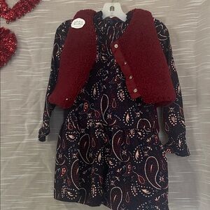 Miss  Burgundy Vest with Patterned Dress with matching purse